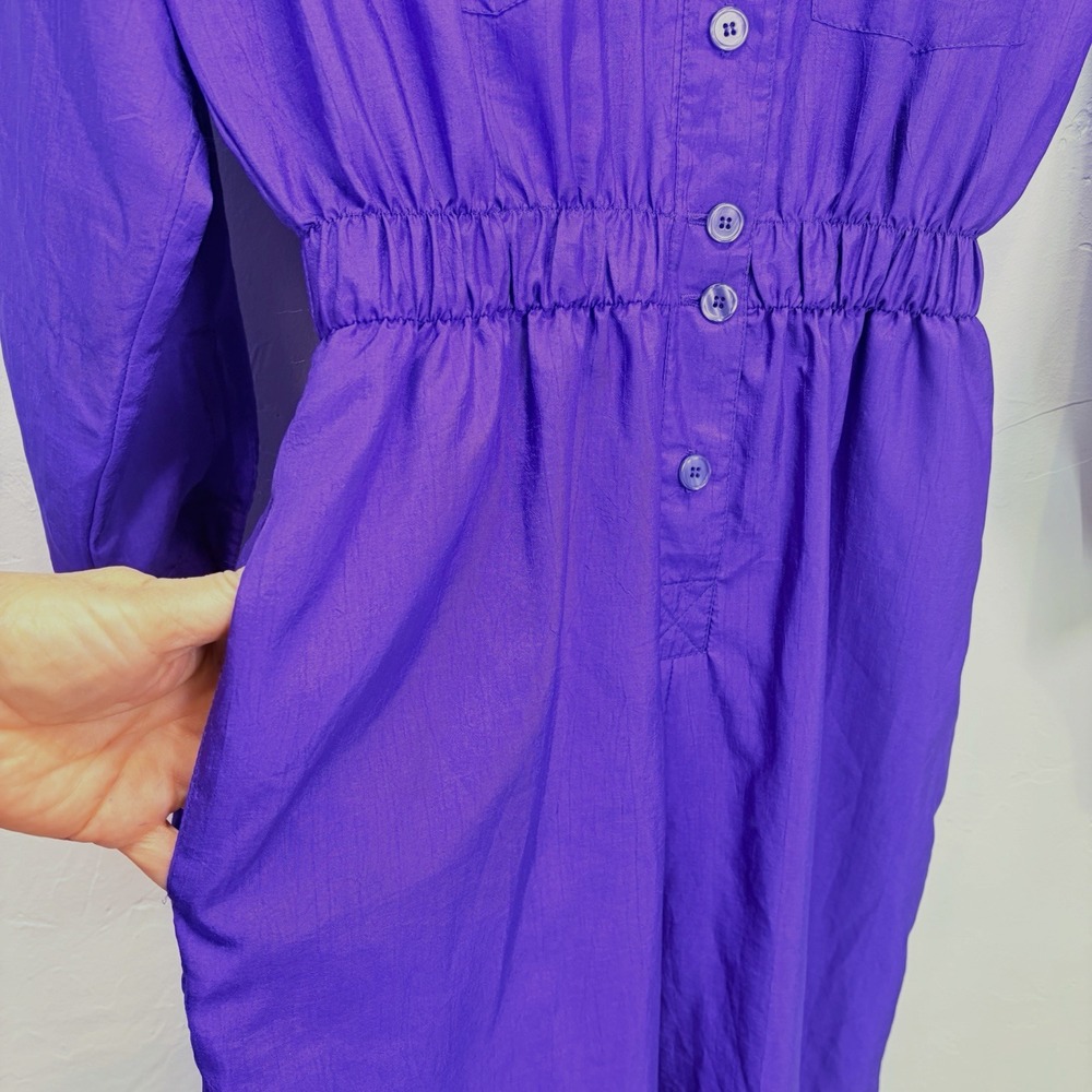 Vintage Joan Walters Woman's Nylon Button Up Jumpsuit Size 8 Purple 80's 90's - Picture 5 of 16